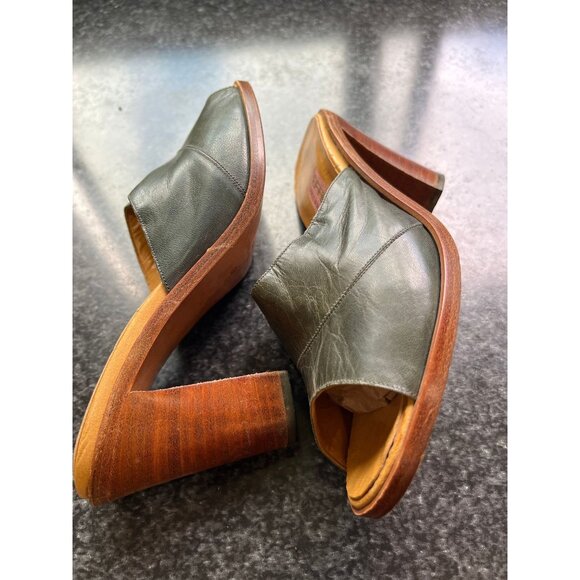 Vtg Effezeta Vigevano  Made In Italy Slide On Wooden High Heels Shoes Deep Teal - Picture 10 of 10